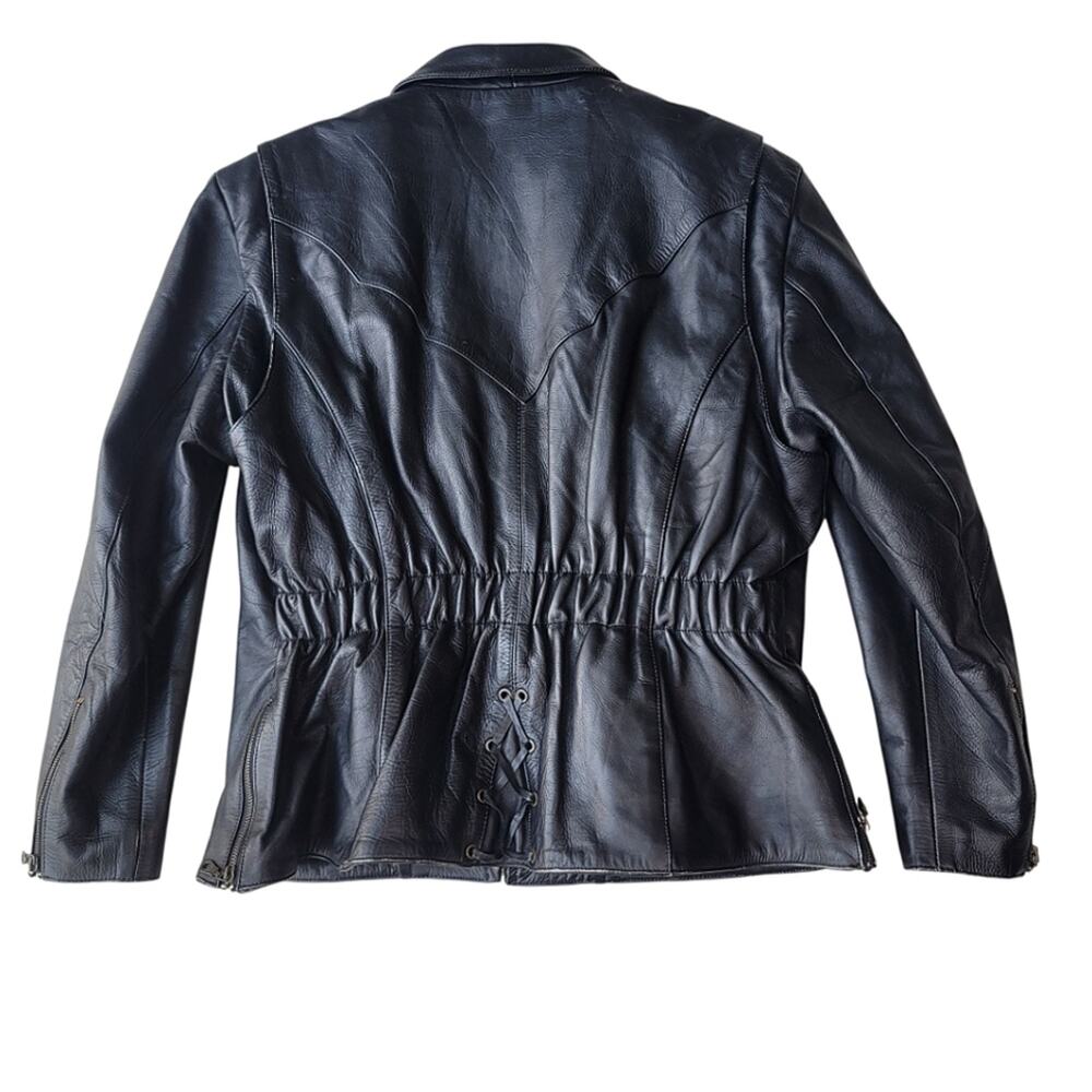 Wild Ride Women's Vintage Black Leather Fitted Motorcycle Jacket Lined 22 XL - Picture 6 of 13